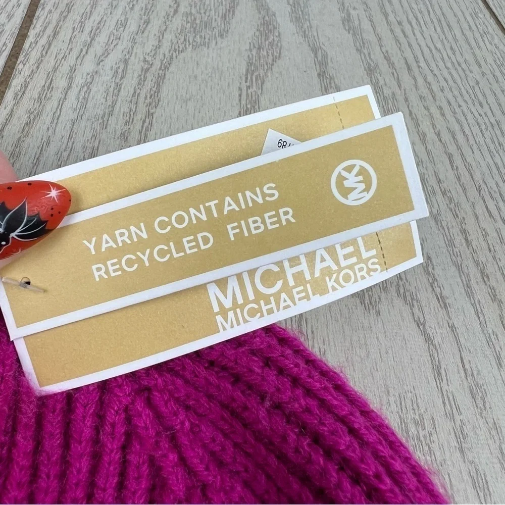 Michael Kors Women's Two Tone Color Block Ribbed Beanie OS Magenta Red $58